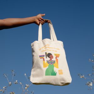 Mixblik Tote Bag goodie, buiten. vastgehouden